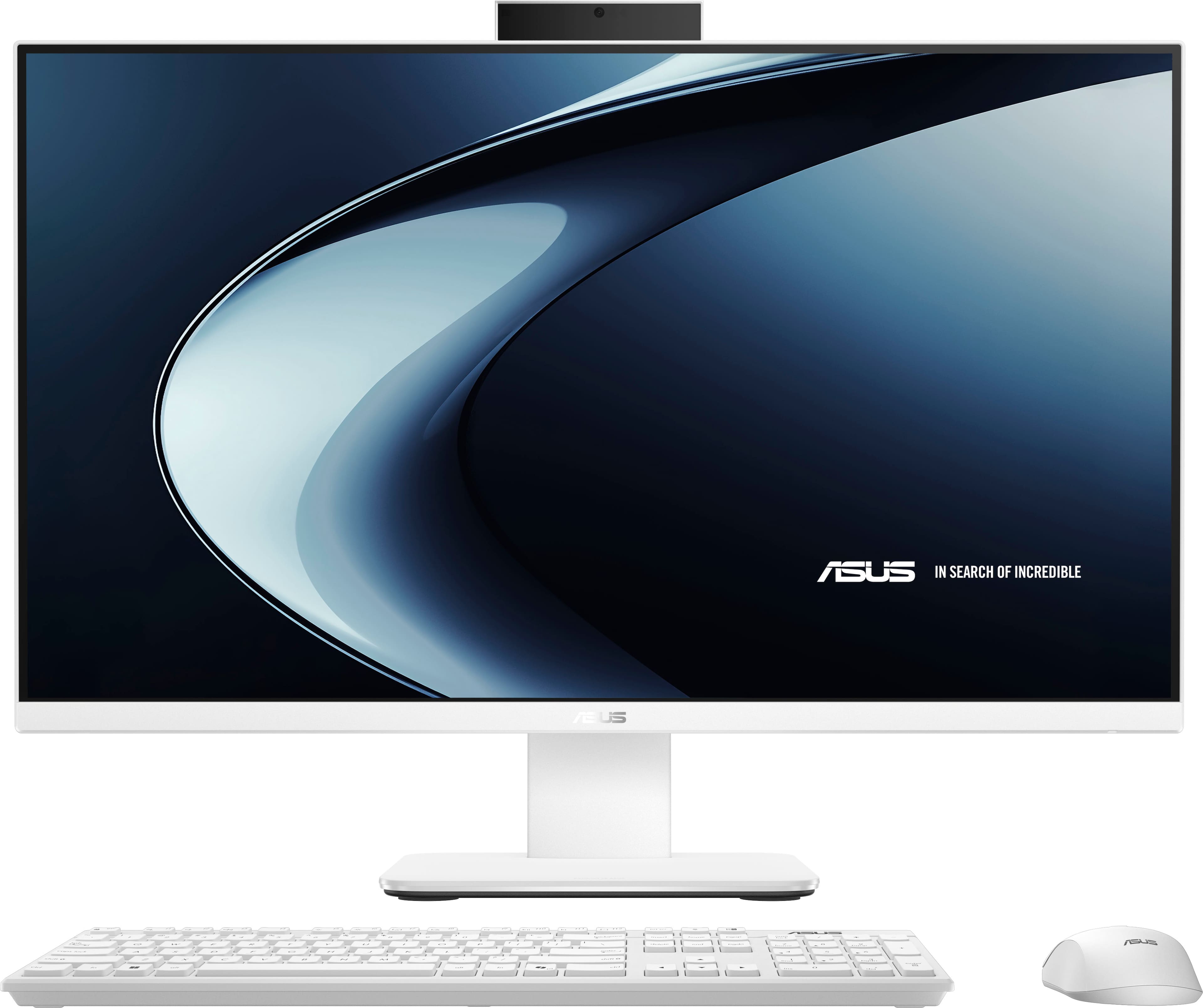 ASUS VM670 All-in-One PC on a modern desk with wireless accessories