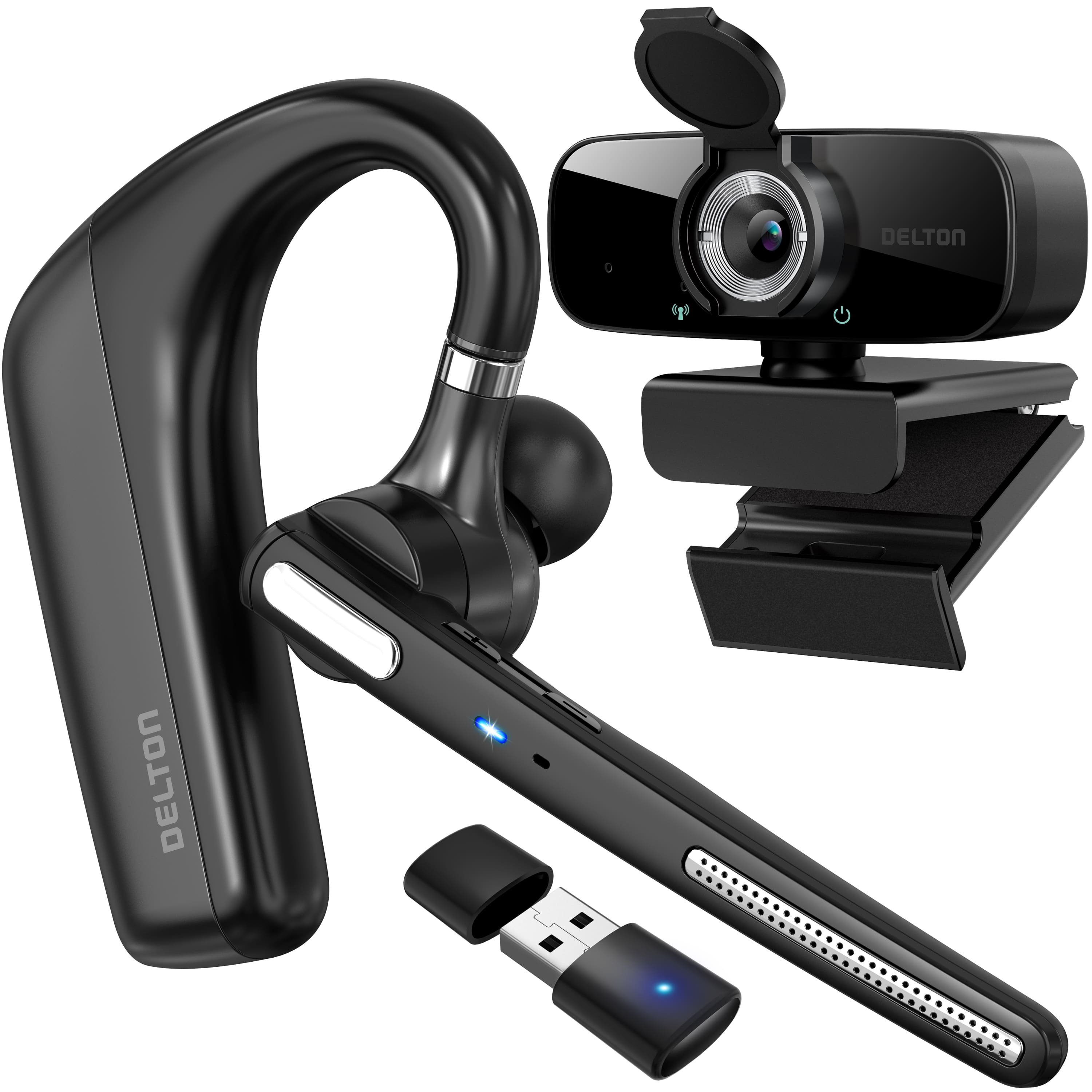 Delton 90X headset with webcam on a desk during a video call