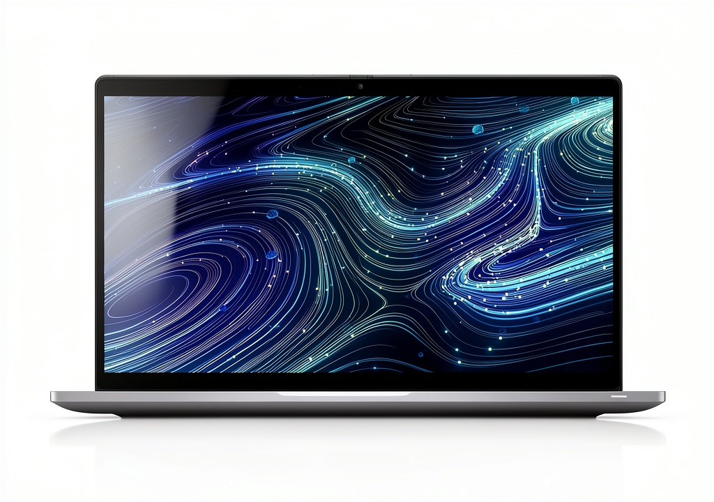 Dell Latitude 7420 laptop displaying a business presentation on its 14-inch FHD screen