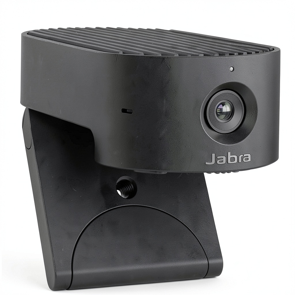 Jabra PanaCast 20 camera clipped to a laptop during a video call