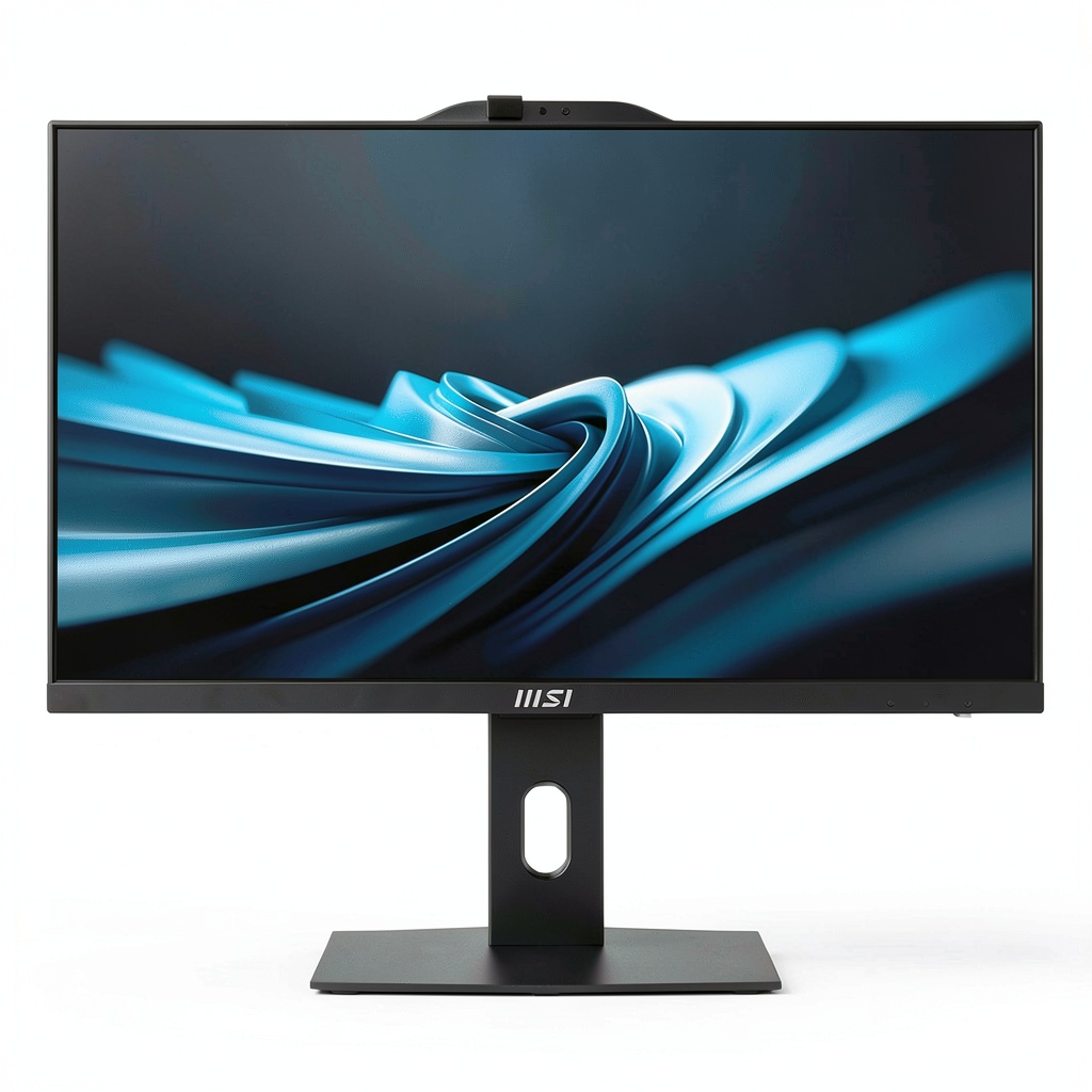 MSI Pro AP272P All-in-One PC on a desk with accessories